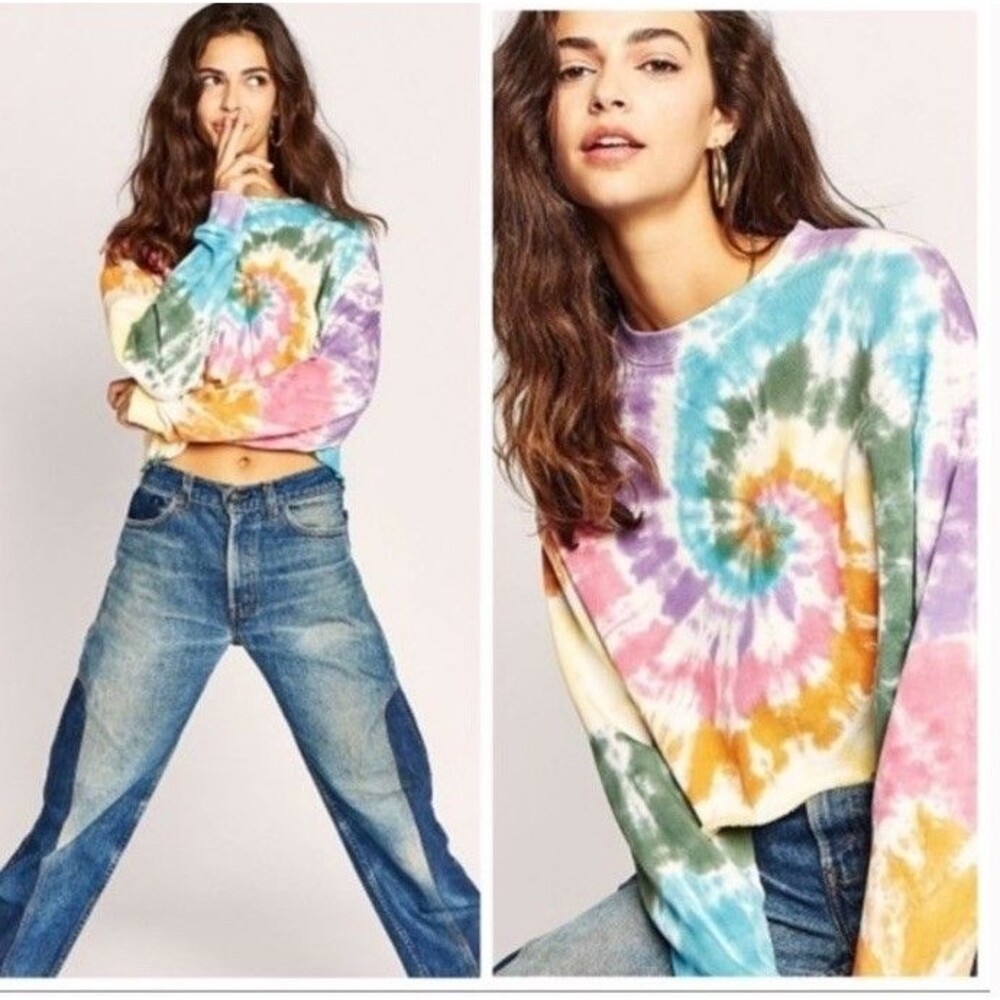 Daydreamer tie dye cropped womens long sleeve sweatshirt Size XL‎